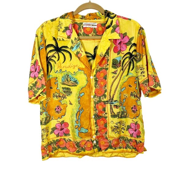 Urban Outfitters Women's Yellow Hawaiian Shirt Tropical Fruit Floral Size Small - Picture 1 of 6